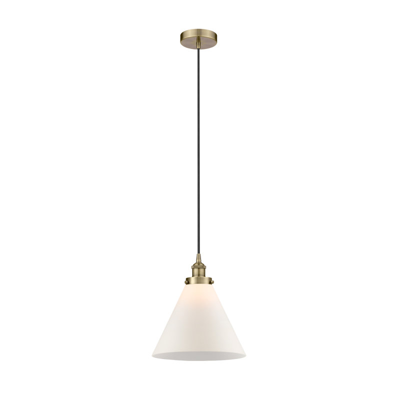 Mini-luminaire suspendu 1 lumière Cone, Laiton antique, Blanc mat