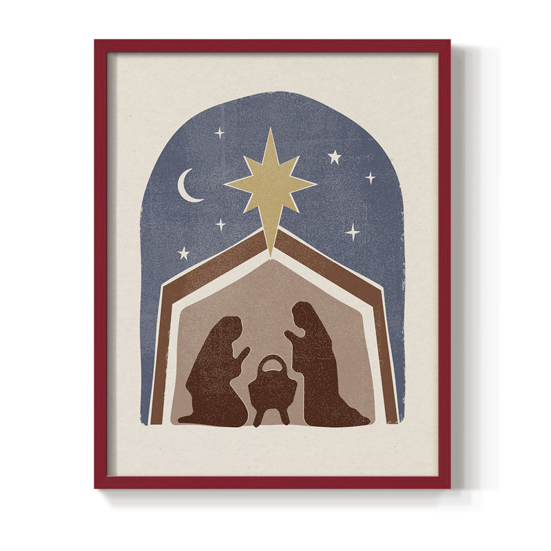 Boho Nativité I, reproduction encadrée - bois massif, Rouge, H 10 po x l 8 po