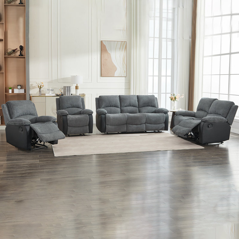 Reclining Living Room Sets Sectional Recliner Plush Corduroy Couches Set Living Room Sets, Manual - Push Button