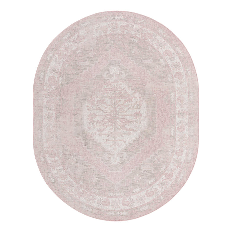 Tapis d'intérieur / extérieur rose Susan, Ovale 7 pi 10 po x 10 pi
