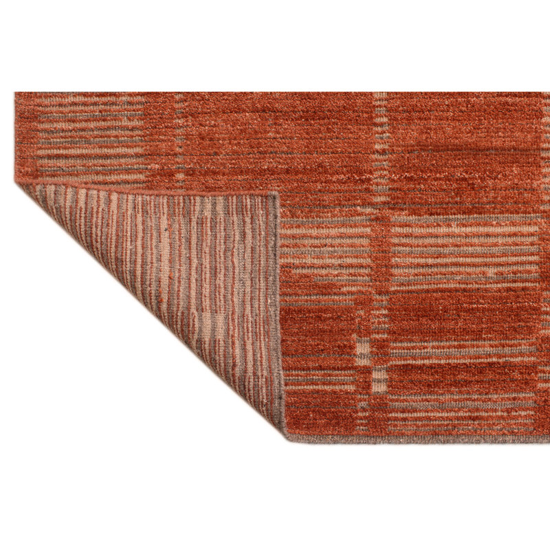 Hand Knotted Wool Abstract Area Rug in Rust, Rectangle 10' x 14'