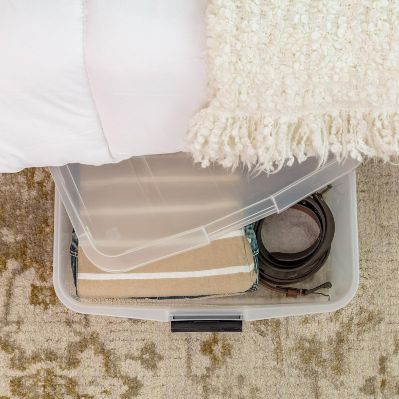 33 Quart Storage Container Box With Lid, 3-Pack, Stackable Under Bed Storage Organizer Bin With Latching Buckles, Clear