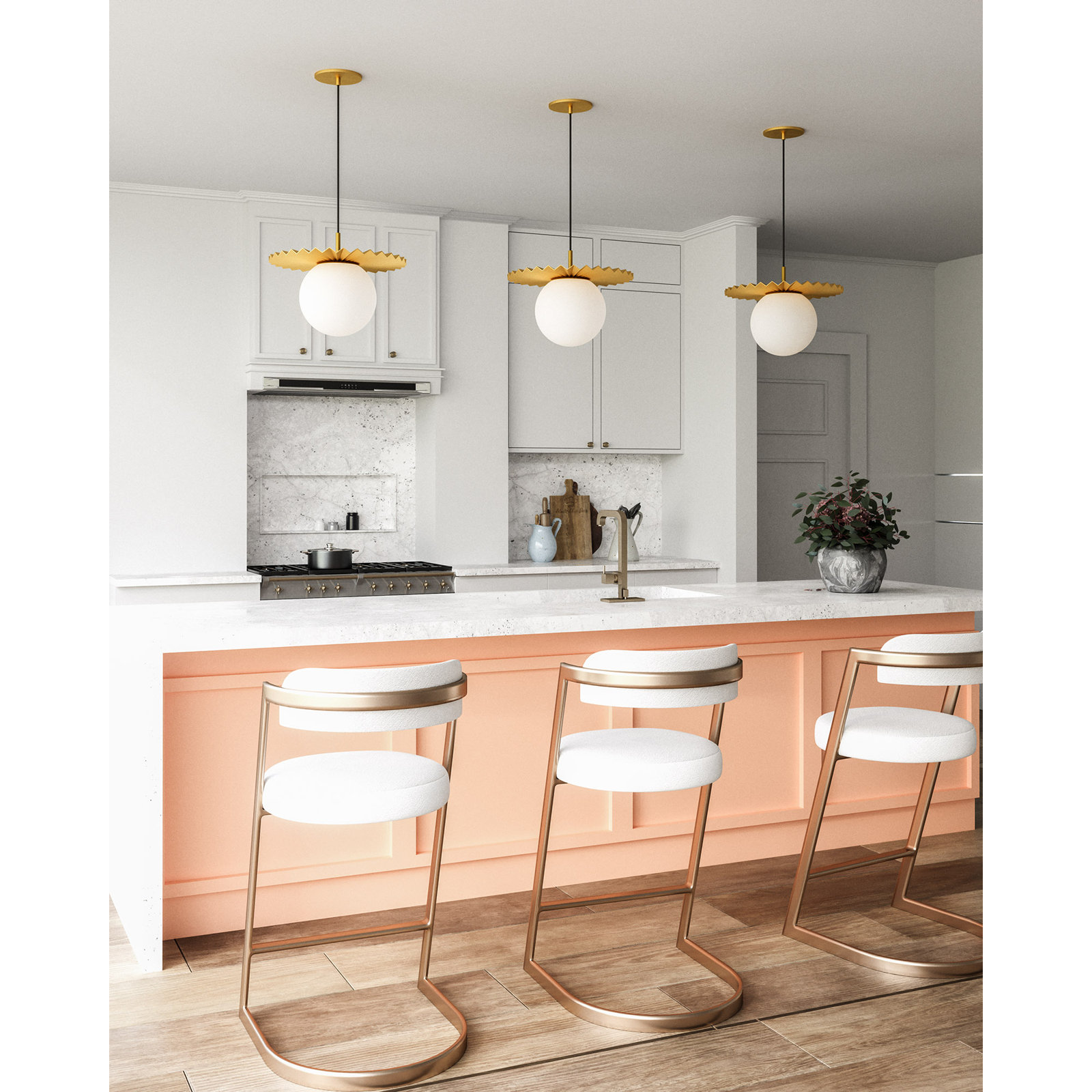 Carletta Single Light Glass Pendant, Brushed Gold/Opal Matte Glass, 11.75" H x 13.88" W x 13.88" D
