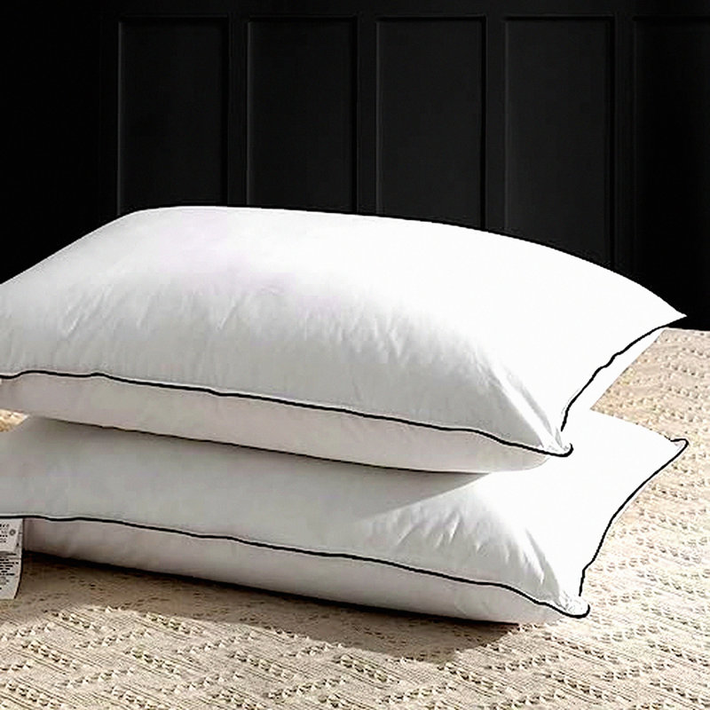 Luxury Goose Down Pillows - Queen Size Set of 2, Medium Firm 600TC Cotton Cover Hotel Collection Bed Pillows - Polyester Wrapped White - 20"