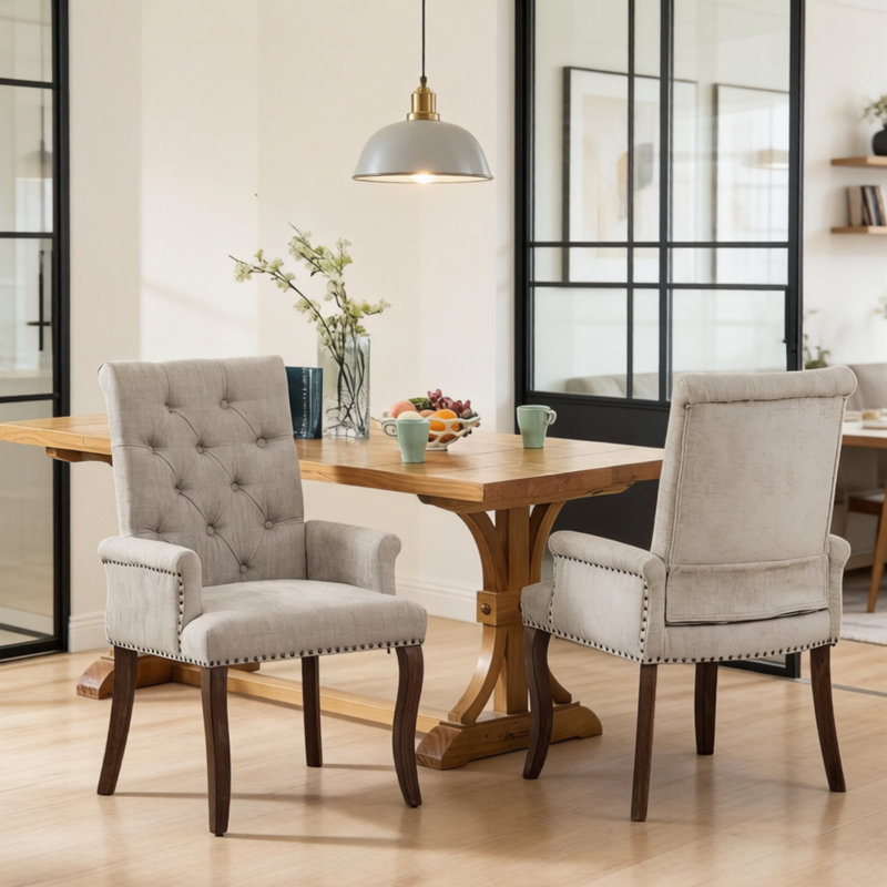 Chaises de salle à manger rembourrées Seita, 4, Gris clair