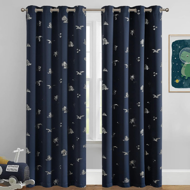 Alcuin Dinosaur Blackout Curtain Pair, 52" W x 84" L, White