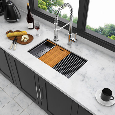 Workstation Kitchen Sink, Single Bowl Workstation Undermount Kitchen Sink 16 Gauge Stainless Steel