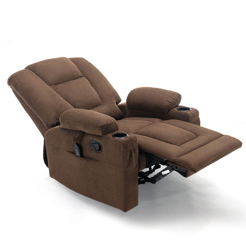 Aricella 39.3'' Wide Chenille Recliner With Massage & Heating & Cup Holder, Brown Chenille