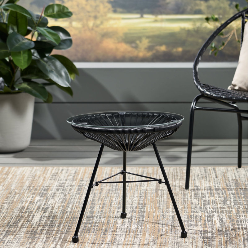 Table d'appoint en verre trempé - Mobilier d'extérieur moderne noir