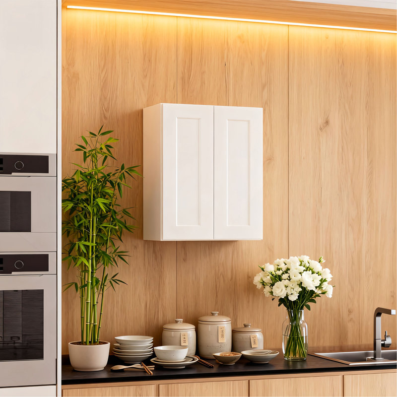Armoire murale en bois massif blanc Shaker, Blanc, H 30 po x l 24 po x P 12 po