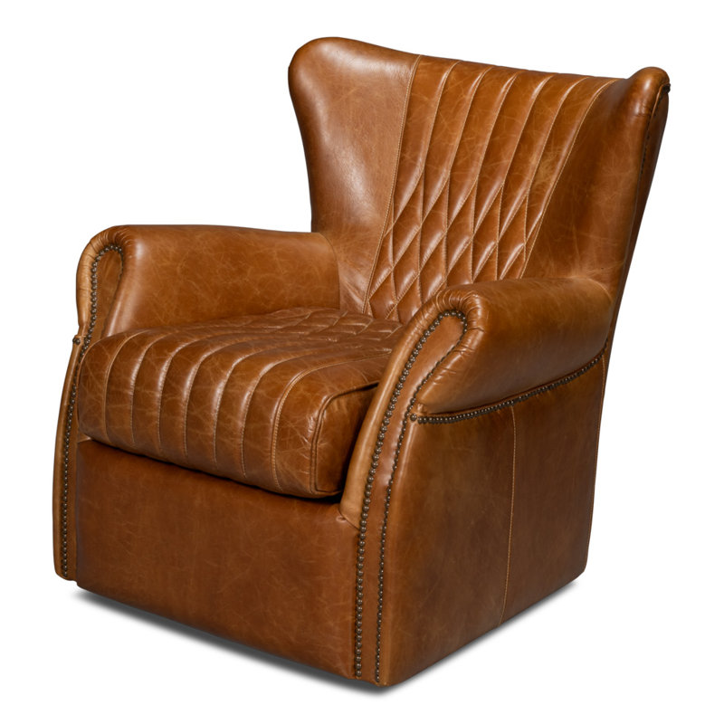 Bugatti Upholstered Swivel Club Chair, Cuba Brown Genuine Leather