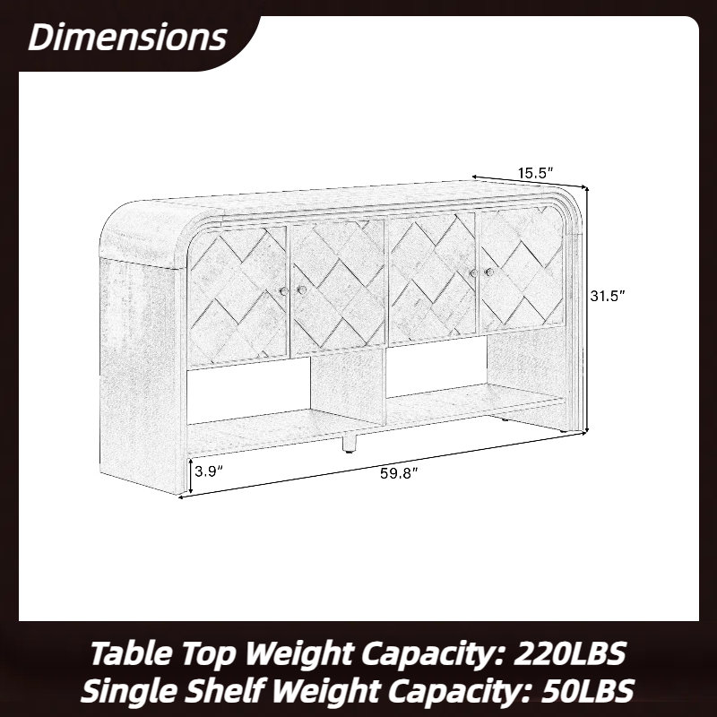 Elegant Woven Wood Console Table – Versatile Storage Solution with Solid Wood Veneer & Step Design, Black
