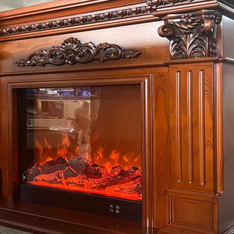 European-style simulated fire electric fireplace insert for home use, 40.16"H x 47.24"W x 12.99"D, Brown