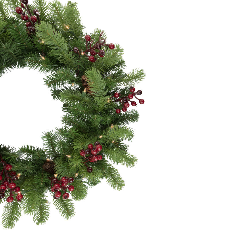 24" Green Pine Artificial Christmas Wreath with Clear Lights