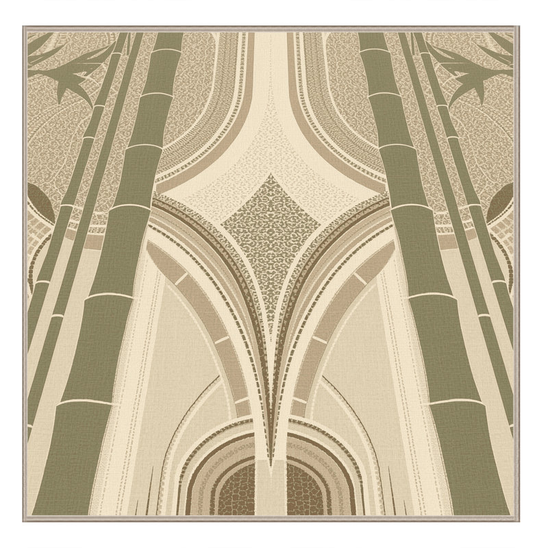 Machine Washable Parrilla Bamboo Art Deco Arc Rug in Beige – Beige Binding, 8' Square