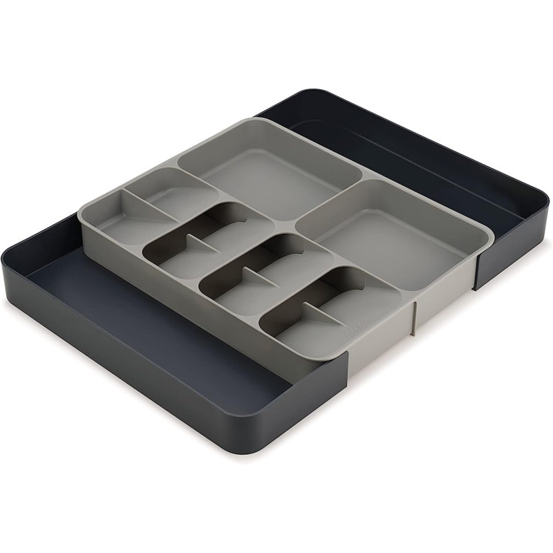 Gray Adjustable Plastic Flatware and Utensil Organizer Tray