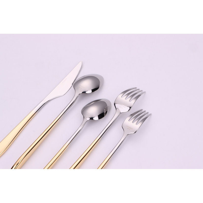 Ensemble de couverts 20 pièces en argent avec poignées dorées - Service pour 4, Or/argent