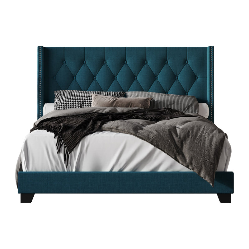 Amberlee Upholstered Wingback Bed, Twin, Blue