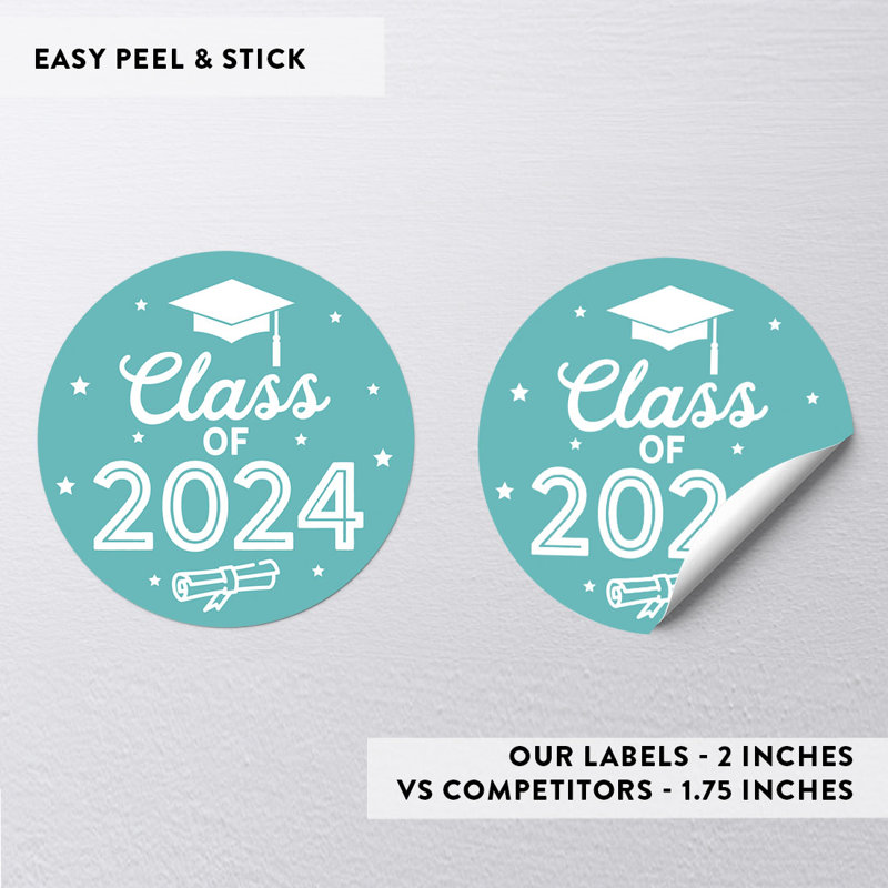 2024 autocollants de graduation, rouge, cadeaux de fête, paquet de 40 en vrac, 2 pouces, Bleu sarcelle