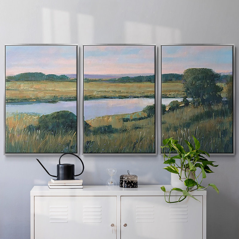 «Spring Marsh II», reproduction sur toile flottante 3 pièces, Encadrement argenté, H 40 po x l 78 po x P 2 po