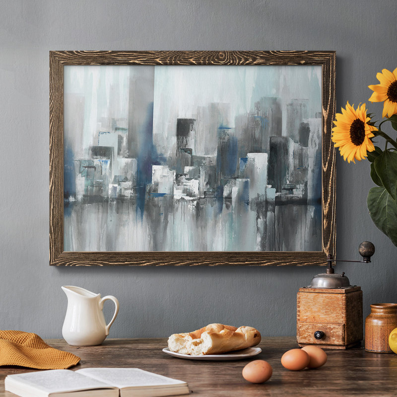 Cityscape In Blues, reproduction d'art sur toile, Noyer, H 22 po x l 32 po x P 1,5 po
