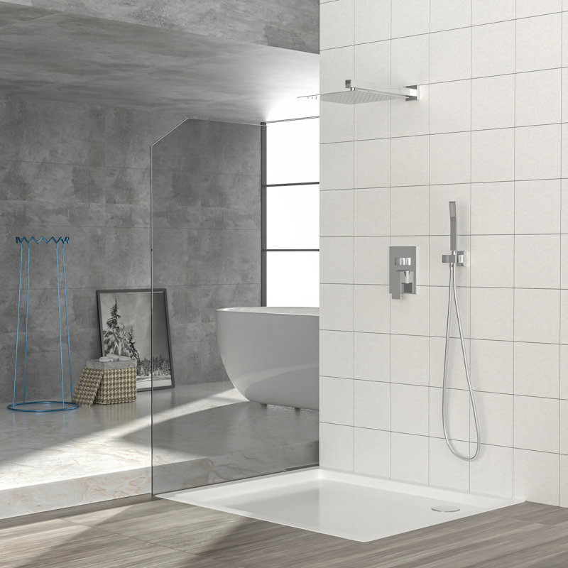 Dual Shower Head - 12 Inch Wall Mounted Square Shower System With Rough-In Valve,Chrome, Chrome