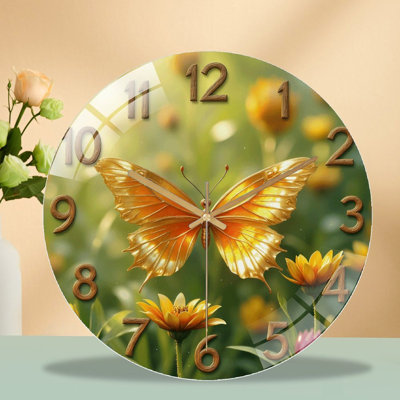 Horloge murale décorative dorée Golden Butterfly Nature
