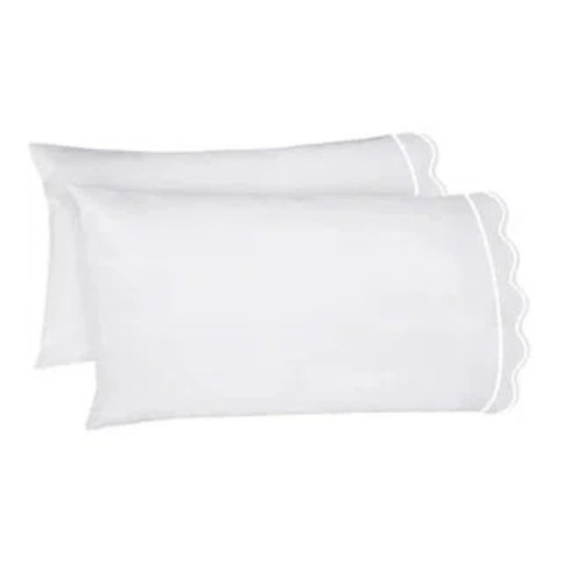 400TC Cotton Scallop Embroidery & Border Cotton 4 Piece Sheet Set Fitted Sheet Fits Upto 16" Deep Pocket, White Border