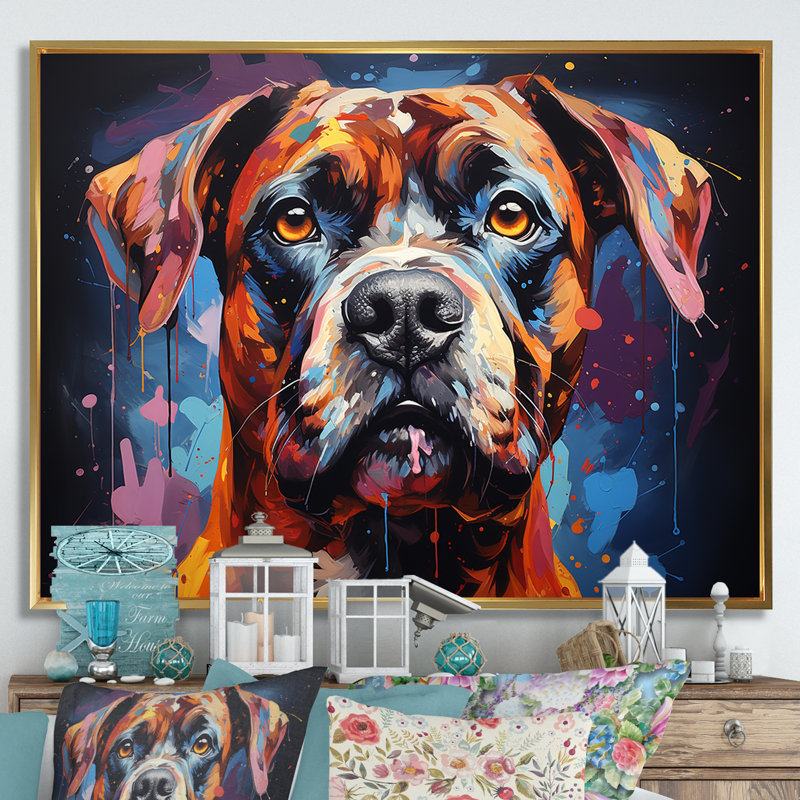 Boxer Boldness III sur toile, H 30 po x l 40 po x P 1,5 po, Cadre flottant doré