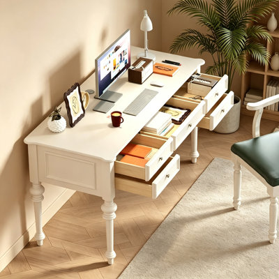 Simple Rectangular White Solid Wood Writing Desk