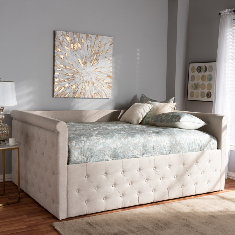 Ervinas Upholstered Daybed, Light Beige Polyester, Queen