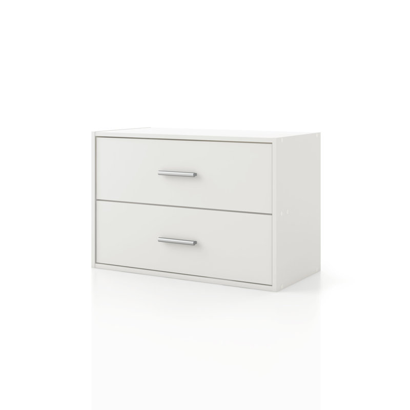 Bibliothèque de rangement en bois à 2 tiroirs Breayla H 15,7 ", Blanc