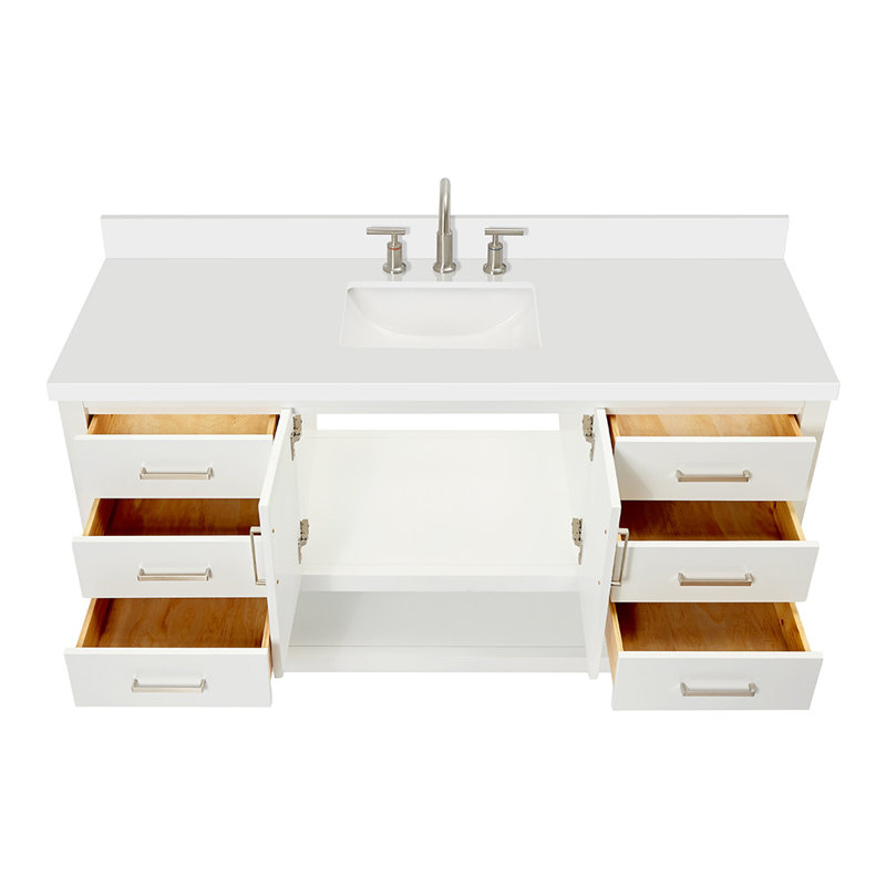 Ensemble de meuble-lavabo simple 61 po Moille, Blanc, Rectangular