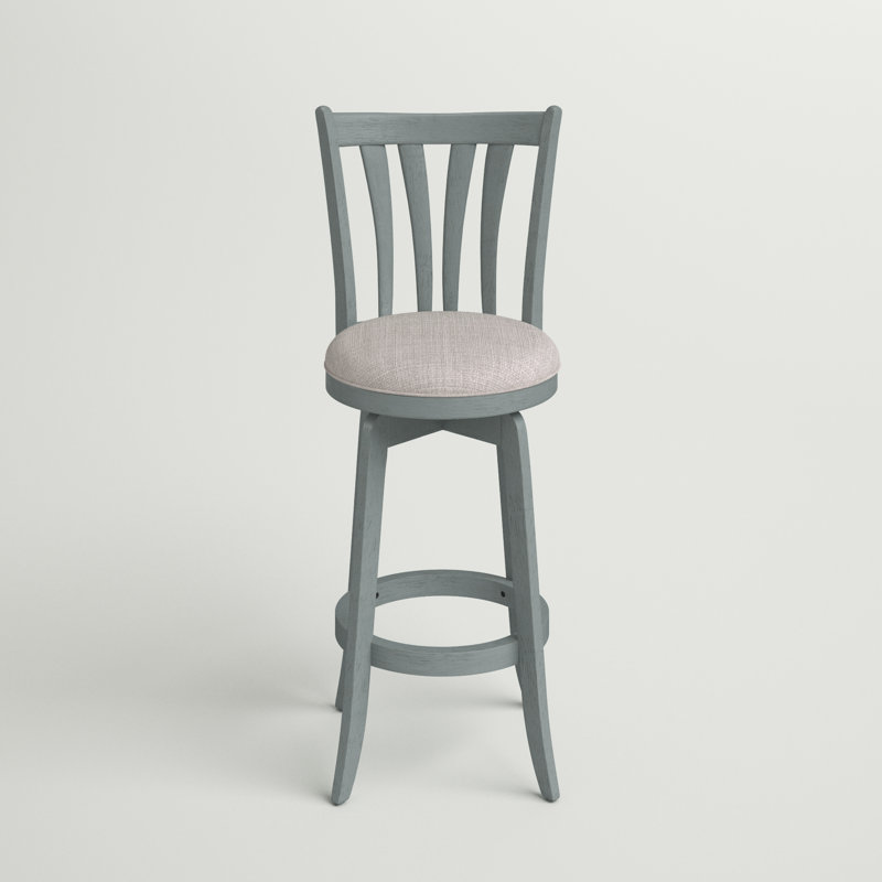 Asharn Swivel Upholstered Counter Stool, Bar Stool (29.5" Seat Height), Blue Polyester