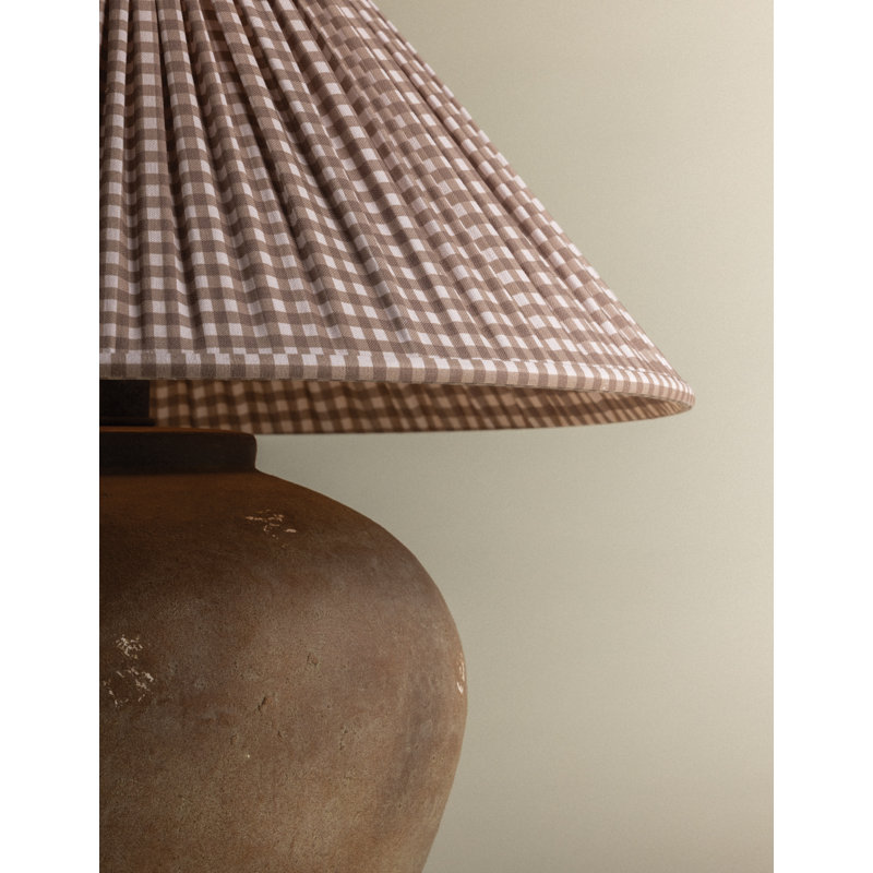 Calabria Table Lamp With Bloom Slate Shade, Gingham Brown Shade