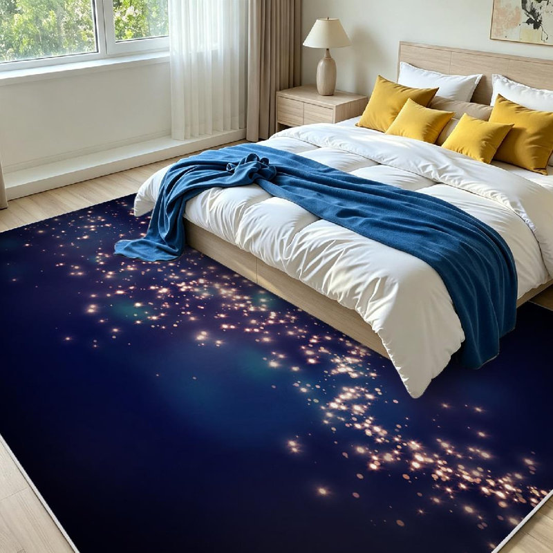Tapis intérieur noir lavable à la machine, avec des étoiles scintillantes, Rectangle 71 po x 98 po