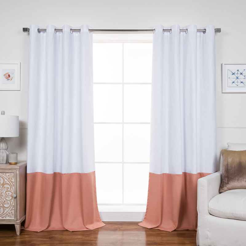 Khalon Cotton Blend Blackout Curtain Panel Pair, White/Pink