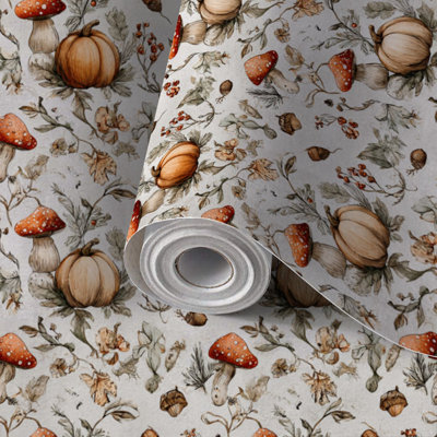Papier peint auto-adhésif à peler et à coller, champignon d'automne, feuilles et baies auto-adhésif et amovible 24 po x 118 po (60 x 300 cm)