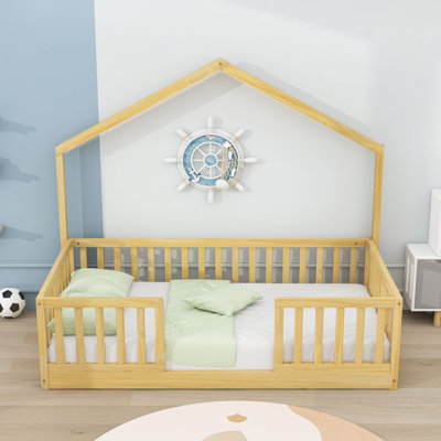 Wood Montessori Bed with Rails and Built-in LED Light