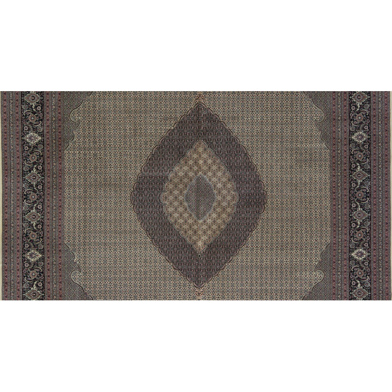 Tapis ivoire et vert noué à la main de haute qualité