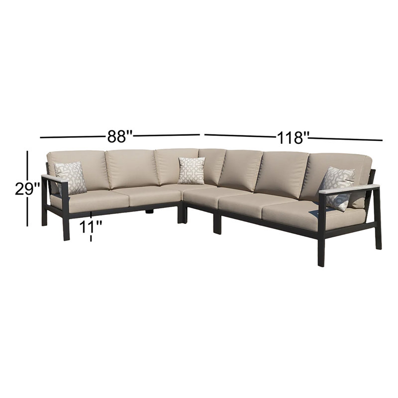 Townsend Outdoor 6 Person Sectional Seating Group With Sunbrella Cushions, Cast Silver Sunbrella®