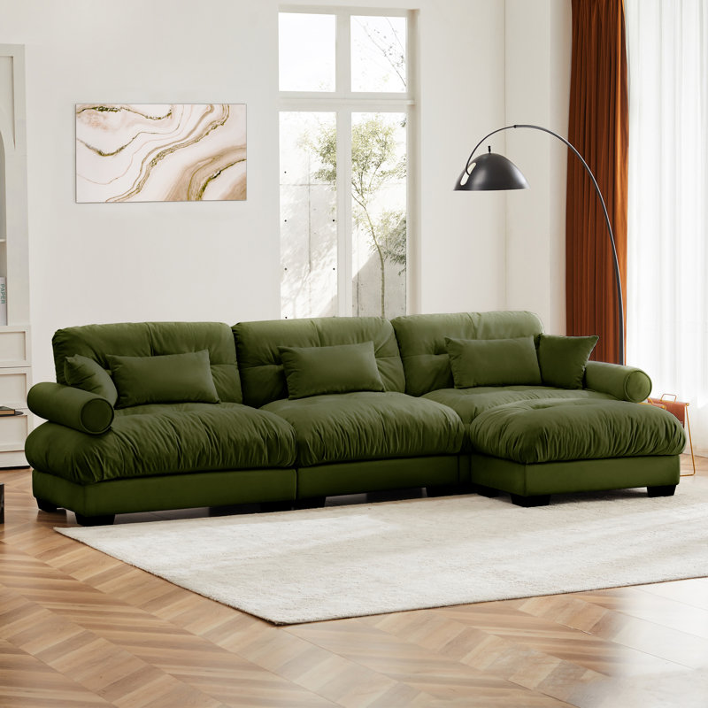 Super Comfort Oversized Modular Velvet Sectional Sofa Couch With Movable Ottoman,Corner Sectional With Bolstered Armrests, Deep Seat Cloud Couch, Convertible L Shaped Couch For Living Room