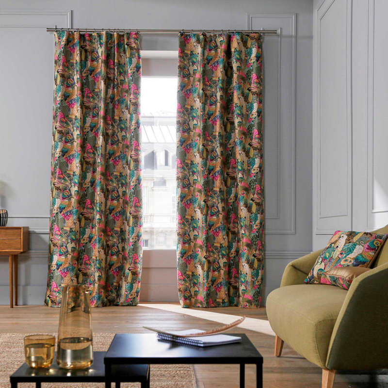 Trenton Room Darkening Single Curtain Panel, 140 W x 277 D cm, Brown/Green