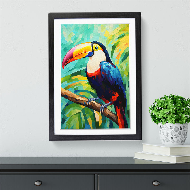 Toucan Abstract - Single Picture Frame Print on Wood, 64cm H x 46cm W x 2cm D, Black