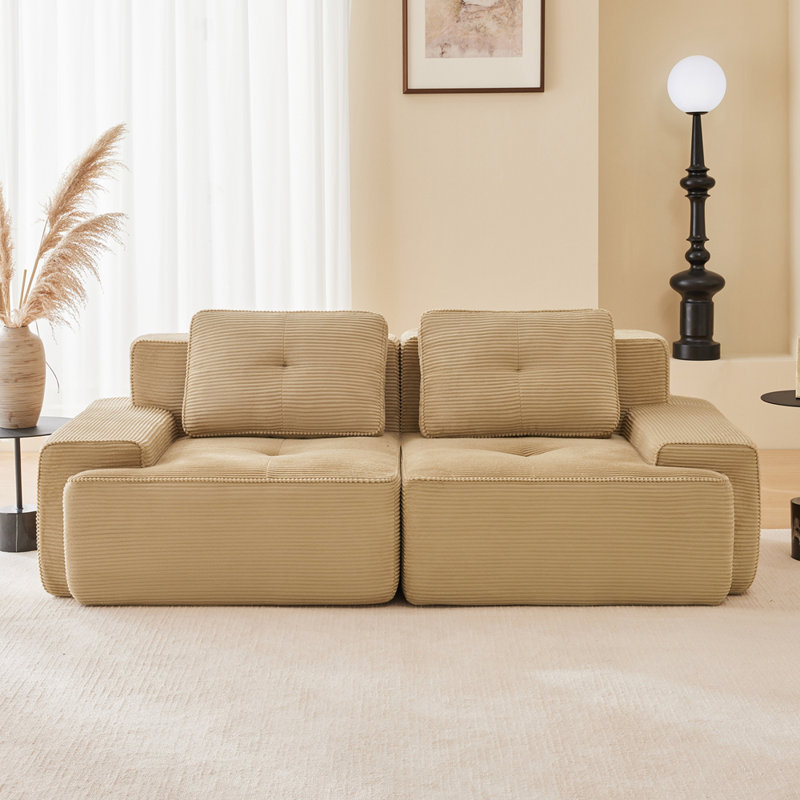 Canapé modulaire en L 82 po pour salon modulaire en tissu de velours côtelé de 82 po avec siège profond, passepoil perlé, conception capitonnée, sans assemblage, conception antidérapante, canapés à compression