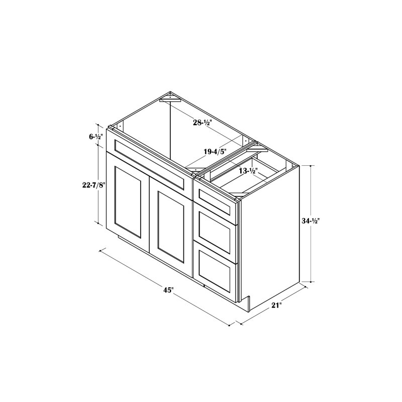 Disar 45'' Single Bathroom Vanity With Drawer Right Base Only, White