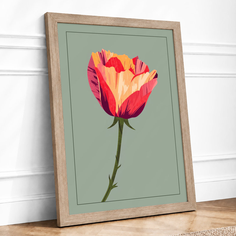 Single Rose In Gold Botanical - Print, A1 - 84.1 x 59.4 cm, Oak