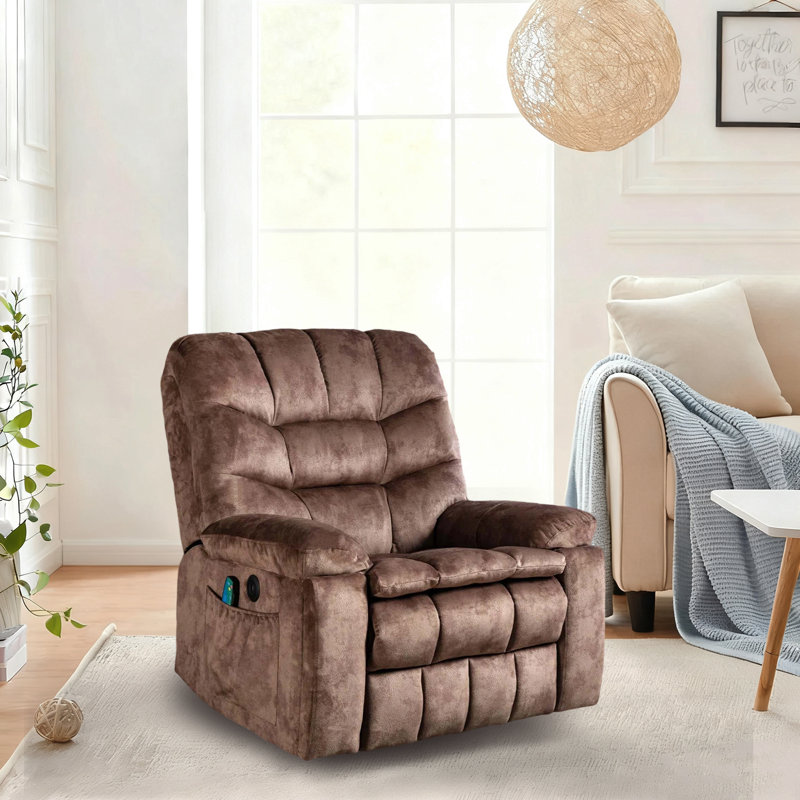 Fauteuil inclinable électrique en velours avec massage chauffant Karelin , Noix de coco