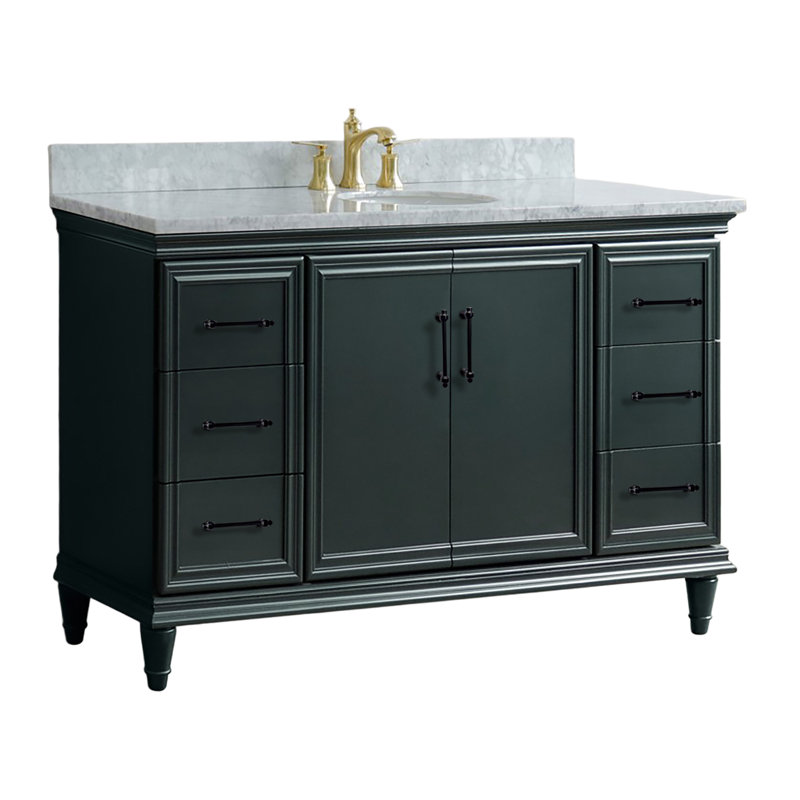 Meuble-lavabo simple en granite et lavabo ovale, 61", Marbre de Carrare blanc