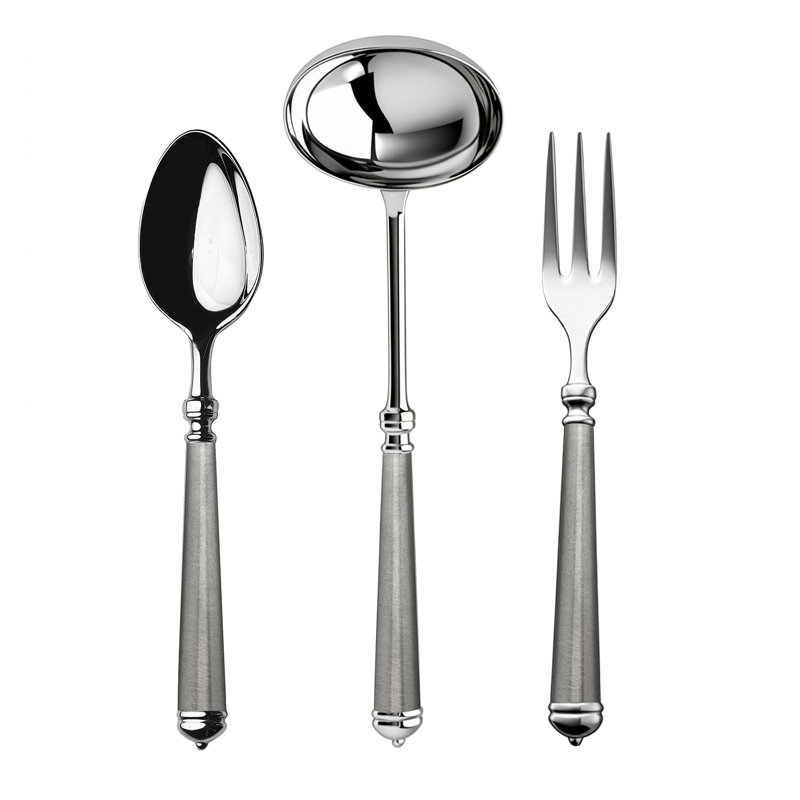 Luce Serving Set - 3 Pieces - Mixed Silver and Ice - Mirror w/Ice Grip, Mixed Silver and Ice
